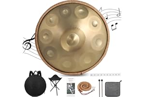 Derlvbak Handpan Drum, 22 Pouces Or Steel Hand Pan Tongue Drum D Minor 10 Tons 440 Hz pour Yoga, Méditation avec Sac à dos, Support de Batterie