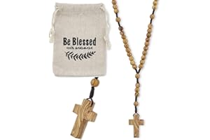 MIZZE MADE FOR LUCK Olive Wood 5 Decade Catholic Rosary from Bethlehem in Natural Cotton Pouch - Wooden Rosary with Authenticity Certificate for Men and Women