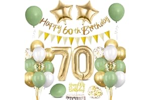 BLUELVES 70 Geburtstag Deko für Mann und Frau - Luftballon Grün Gold, Happy Birthday Banner, Wimpelkette, Folienballon Zahl 70, Cake Topper für Party Dekoration