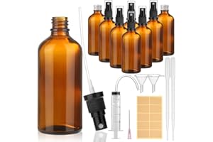 modacraft 8Stk 100ml Sprühflasche mit Hilfszubehör, Sprühflasche Glas Braunglasflasche mit Pipette Aluminiumkappe, Apothekerflasche für Flüssigkeit, Ätherische Öl, Aromatherapie, Flüssigfarbstoffen