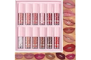 HOPHAT Lot de 12 rouges à lèvres mats en velours, nude, rose, imperméable, longue durée, antiadhésif, ne se décolore pas, brillant à lèvres liquide, cadeau pour femme (Set C)