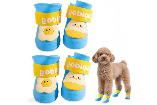 Dog Shoes, 4-Pack Waterproof Shoes for Dogs, Yellow Dog Shoes for Small Dogs and Golden Retrievers, Rain Boots with Non-Slip Soles, Not Suitable for Large Dogs (5.5 x 4.2 cm)