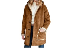 KBOPLEMQ Chaqueta de cuero para mujer, chaqueta de invierno forrada larga y elegante, chaqueta de peluche cálida, forro de peluche, gabardina con bolsillos, chaqueta de forro polar gruesa para mujer, abrigo de
