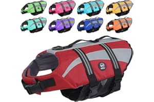 EMUST Chaleco salvavidas para perros grandes, chaleco salvavidas para perros pequeños, medianos/grandes con asas de rescate dobles, rojo, L