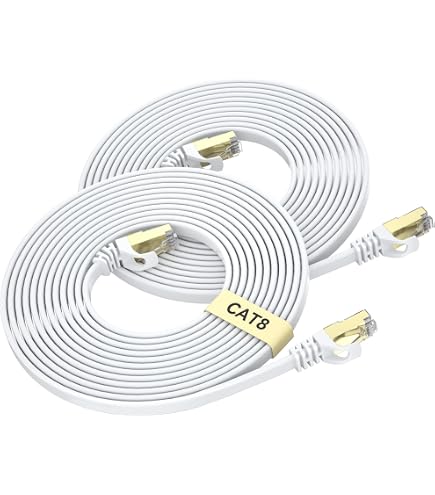 ARISKEEN Cat 8 Ethernet-kabel, 40 m, Cat8, gevlochten, plat, hoge snelheid (40 Gbps 2000 Mhz/s), Gigabit Rj45 STP, afgeschermd internetnetwerk, LAN- patchkabel draad voor router, modempaneel ARISKEEN Cat 8 Ethernet-kabel, 40 m, Cat8, gevlochten, plat, hoge snelheid (40 Gbps 2000 Mhz/s), Gigabit Rj45 STP, afgeschermd internetnetwerk, LAN- patchkabel draad voor router, modempaneel