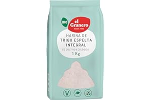 El Granero Integral - Harina Ecológica de Trigo Espelta Integral de 1 kg - Sin Azúcar Añadido - Alto Contenido en Carbohidratos y Fitonutrientes - Indicada para Elaborar Galletas o Pan