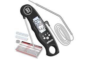 Fleischthermometer Digital Grillthermometer, Hevanto 2-in-1 Instant Read Bratenthermometer mit 2 Edelstahlsonden & Temperatur Voreinstellen Alarm Küchenthermometer für Küche, Braten, Grill, BBQ