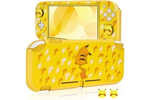 DLseego Case for Switch Lite,Lovely Yellow Lightning Alien Back Print Hard Protective Case PC Game Grip Cover with 2PCS Switch Thumb Grip Caps,White+Yellow Lite