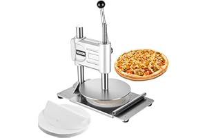 VEVOR Prensa Manual para Masa de Pizza, Placa de 24 cm, Prensa de Pan de Acero Inoxidable, para Hacer Chapatis, Formadora con Asa y 100 Hojas de Papel Pergamino, 400 x 245 x 360 mm, Color Plata