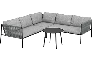 Outsunny Salon de Jardin extérieur en résine tressée 5 Places avec canapés 2 Places, Chaise d'angle, Table en Acier et Coussins Inclus, mobilier de Jardin Balcon terrasse véranda, Gris foncé