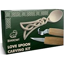 Kit Débutant Sculpture Sur Bois BeaverCraft - 2 Couteaux, Blocs Tilleul, Guide - Projet Champignon