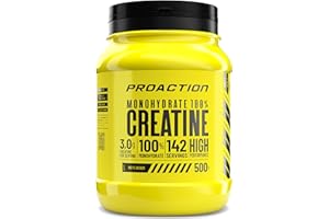 ProAction Creatina Monoidrata in Polvere | 100% Creatina Monoidrato Pura per Forza, Energia & Resistenza | Solubile & Senza Additivi | Aumento della Massa Muscolare | 142 Porzioni | 500 g