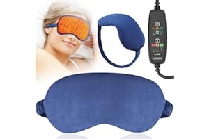 ICHOWHO Heated Eye Mask for Dry Eyes, USB Electric Warming Sleep Mask, 3 Temperature (26-52℃) & Smart Timer, Blackout Eye Compress Heating Pad with Elastic Strap, Travel-Friendly for Fatigue Relief, Blue