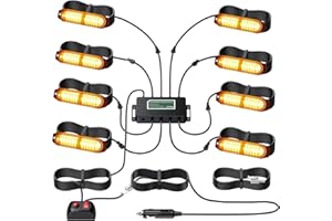 ‎EYPINS EYPINS 8X 12 LED Frontblitzer, 30 Modi Warnlicht Warnleuchte Stroboskop Blinklicht LED Blitzer Orange 48W IP65 für 12/24V Truck Traktor KFZ LKW Emergency Gabelstapler Notfall Warnung | E-mark E9