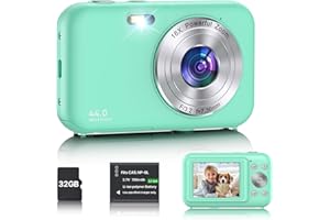 IXNAIQY Fotocamera Digitale,1080P 44 MP Macchina Fotografica Compatta con Scheda da 32 GB, 16X Zoom Fotocamera con LCD da 2,4", 1 Batteria, per Bambini Adolescenti, Principianti (Verde)