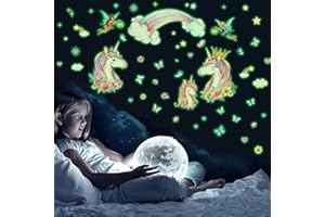 CHUAINXIN Pegatinas de Pared Unicornio Luminosas, Fluorescente Arcoíris Adhesivos de Pared Decorativas, Vinilo de Estrellas Luminoso, Mariposa Wall Sticker para Dormitorio de Niño/Niña Decoración Habitación