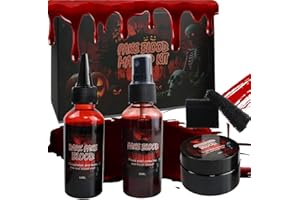 FFTANXS Halloween Sangre Falsa Kit,Sangre Falsa Lavable con 2 Esponjas,Seguro y no Tóxico,Efecto Sangre Artificial Espesa Realista,Para Hallowee, Zombie, Vampiro