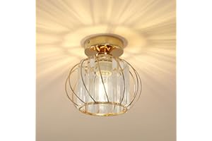 ‎PHEASHINE Pheashine Deckenleuchte Kristall Modern Mini Kristall Kronleuchter E27 Deckenleuchte Halbbündige Montage für Flur Eingang Küche Schlafzimmer Esszimmer (Gold)