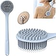 Gabani fashion Bathing Brush Practical Back Cleaning Scrubber Back Rubbing Silicone Body Double Sided Long Handle Anti-slip Shower Bath Brush 100% BPA-Free, Hypoallergenic, Eco-Friendly