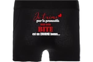 HANDMADE Boxer Homme Noir Humoristique – "Je t'aime" Idée Cadeau Saint-Valentin, Anniversaire– Sous-vêtement Confortable – Tailles S M L XL XXL (L)