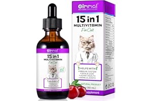 DATIVAL Cat Vitamins, 15 in 1 Cat Multivitamin Liquid Drops, Cats Vitamins and Supplements with Glucosamine and Probiotics, Bones, Joint, Skin & Coat, Bladder, Immune System Support, 60ML