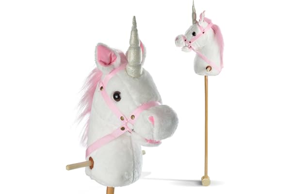 Pink Papaya Cheval bâton, Hobby Horse avec Mignonne tête de Cheval en Peluche avec Effet sonore (hennissement et Bruit de Galop)