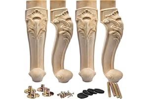La Vane 10 inch / 25cm Wooden Furniture Legs, Set of 4 European Style Solid Wood Carving Unfinished Furniture Replacement Feet Decoration for Sofa Cabinet Wardrobe Table Loveseat
