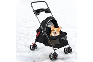 CUKOEKIM Pet Stroller for Dog and Cat, Outdoor Travel Dog Pram Folding Strollers, 4 Wheels Dogs/Cats Puppy Stroller with Canopy, Dual Brakes ＆ Visible Mesh, Portable Dogs Strollers for Small/Medium Pet