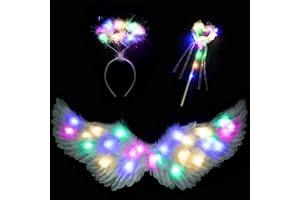 Goenb Light up Angel Wings, Costume d'ange pour Femme Adultes Filles Enfants Ailes d'ange et Accessoires Halo pour Fête d'halloween