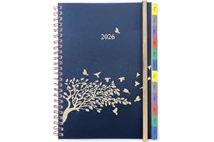 YHH Planer tygodniowy A5 Spiral 2026, organizer z zakładkami miesięcznymi, kieszeń, strony z hasłami, kontakt, notatki, planer tygodniowy 12 miesięcy, od stycznia do grudki, planer do szkoły rodzinnego