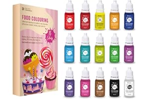 DETOX ORGANICA Food Colouring Liquid 6 ml - 15 Colours Food Colour - Food Colouring for Cakes, Baking, Icing, Fondant, Cookies - Tasteless Food Dye Concentrated Liquid Cake Food for Slime, Soap Making, Crafts