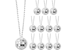 NYGGTYK Lot de 12 colliers à boules disco - Collier à boules disco - Collier des années 70/80/90 - Pendentif boule disco - Accessoire de boule disco - Convient pour les boules disco et les fêtes,