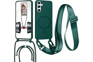 FERLAN Handykette mit Band für Samsung Galaxy S23 FE Hülle, Lanyard (abnehmbar) Handyhülle Case mit justierbarer Schnur Abnehmbar Strap, Crossbody Schutzhülle zum Umhängen Kordel, Dunkelgrün