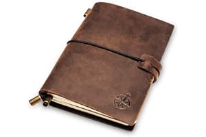 WANDERINGS Skórzany Dziennik Podróżny W Formacie Mini Paszportu - 13 X 10,2 Cm - Mały Notatnik, Idealny Do Pisania, Zbierania Pomysłów, Pisania Pamiętników I Szkicowania. Notatnik Z Czystym Papierem