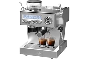 iceagle Machine expresso avec Pompe Italienne de 20 bar, Cafetière a Grain avec Broyeur, Machine à Café avec Mousseur à Lait, Kit Barista, 3 Températures, 25 Niveaux de Mouture, 1,6 litre, Acier Inox
