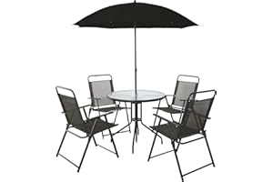 MARKO 4 Seater Outdoor Garden Furniture Dining Set Round Table & Chairs with Parasol