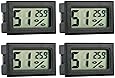 GuDoQi Digital Thermometer Hygrometer, 4 Stück, Mini Digital Temperaturmesser Feuchtigkeitsmesser mit Sonde für Reptilien, Inkubator, Aquarium, Gewächshaus, Autos, Zuhause, Büro