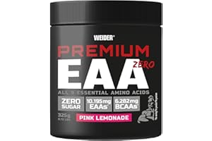 Weider Premium EAA Zero (325g) Pink Lemonade Flavour. All 9 Essential Amino Acids, with 10.195mg EAAs + 6.282mg BCAAs per Serving, Zero Sugar, No Fat, Vegan, No Artificial Colours, No Fillers