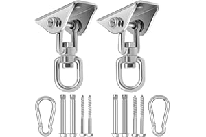 GothicBride Hak sufitowy, fotel wiszący, huśtawka, mocowanie hamaka, huśtawka, hak ze śrubą do betonu, drewna, zestaw na plac zabaw, werandę, siedzisko, trapez, joga (2 sztuki 360°)