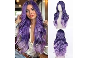 Fulang Hair Long Wavy Purple Mixed Purple Wig for Women, Long Curly Heat Resistant Fibre Synthetic Wig Ombre Wigs, Peruka Women's Natural Hair for Daily Use