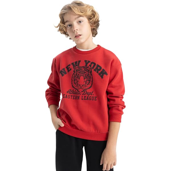 Sudadera Para Niños DeFacto B7772A8 - Color Amarillo | 63% Algodón, 37% Poliéster | Manga Larga Y Cuello Redondo | Lavable A Máquina
