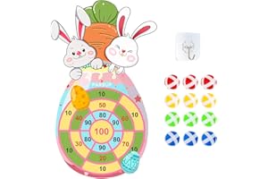 PARSUP Easter Dart Board Game Set, Cute Bunny Chick Carrot Party Board Games with 12 Stick Balls, Happy Easter Indoor Outdoor Games for Kids Ages 4-8, Party Games Yard Toys