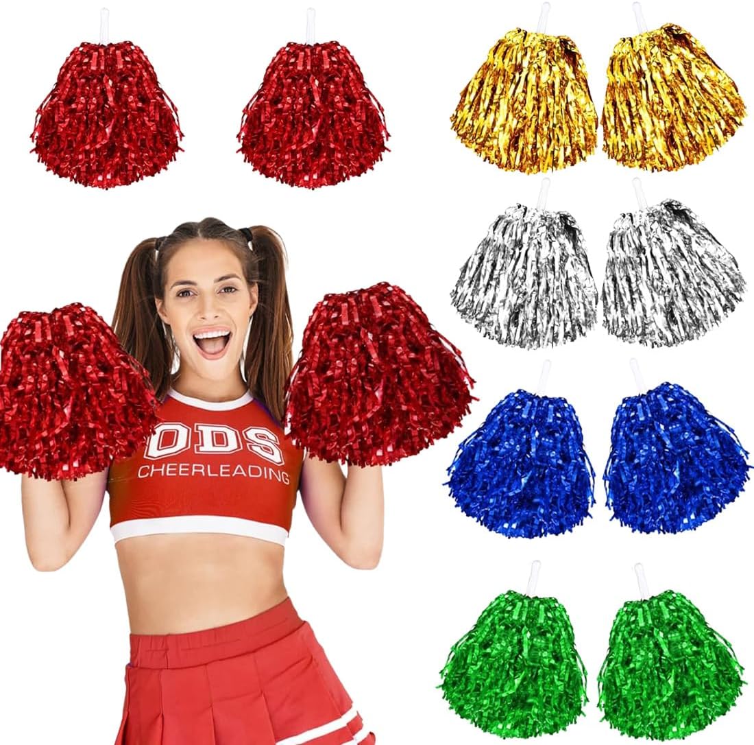 EJRUP 10 Piezas Pompones Animadora, flores de animadoras, Pompones de Animadora de Plástico, Pompones Animadora, para competición deportiva, bailar, animadores