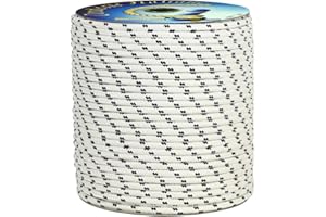 Corderie Italiane 006052036 Treccia mare multiuso giardino e fai da te, stabilizzato ai raggi U.V. resistente a intemperie e agenti atmosferici, 8 mm, 100 mt, colore bianco con spia blu