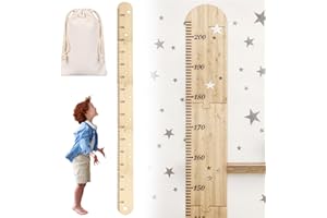 ZIMOER Metro da Parete in Legno per Bambini, Memoria di Crescita Con Incisioni Delicati, Fissaggio Facile, Regalo per Neonati e Compleanni, Scala da 50-180cm, con Sacchetto di Stoccaggio in Tela (27x42 cm)