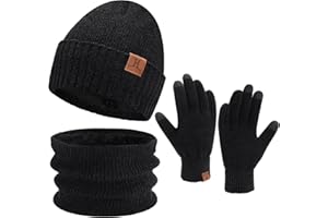 ZASFOU Donna Uomo Cappello Invernale Sciarpa Guanti Touch Screen Set Caldo Pile Foderati in Ciniglia Berretto Cappelli Scaldacollo Guanto Regali per Donna Uomo