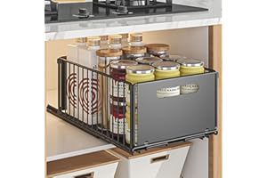 Gevvnss Cassetto Estraibile Cucina,Cassetto Telescopico Ripiano,Cassetti Scorrevoli per Cucina,Dispensa,Scaffali,Senza Bisogno di Trapano e Chiodi(Nero,1 Pezzo,37,5L X 24,5W X19H CM)