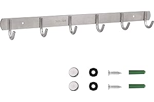 MaoXinTek Wall Mount Coat Hook with 6 Hooks, Stainless Steel Over Door Hanger Rack Rustproof Tidy Saves Space for Bathroom Kitchen Bedroom Closet Cabinet Kitchen