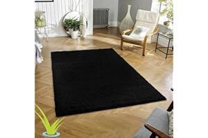 Wadan 120x170cm Black Shaggy Rugs Living Room |5mm Thick Pile | Extra Large Small Medium | Rectangular Size | Soft Touch | Living Room Area Rugs | Non Shedding