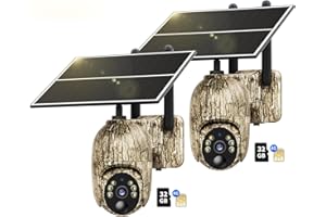 NUASI 4G Camara Vigilancia Exterior con Tarjeta SIM【2 Unidad】, 2K 360° Inalámbrico Solar Cámara con Visión Nocturna Color, Detección de Movimiento, Audio Bidireccional, IP66, Tarjeta de Memoria 32GB